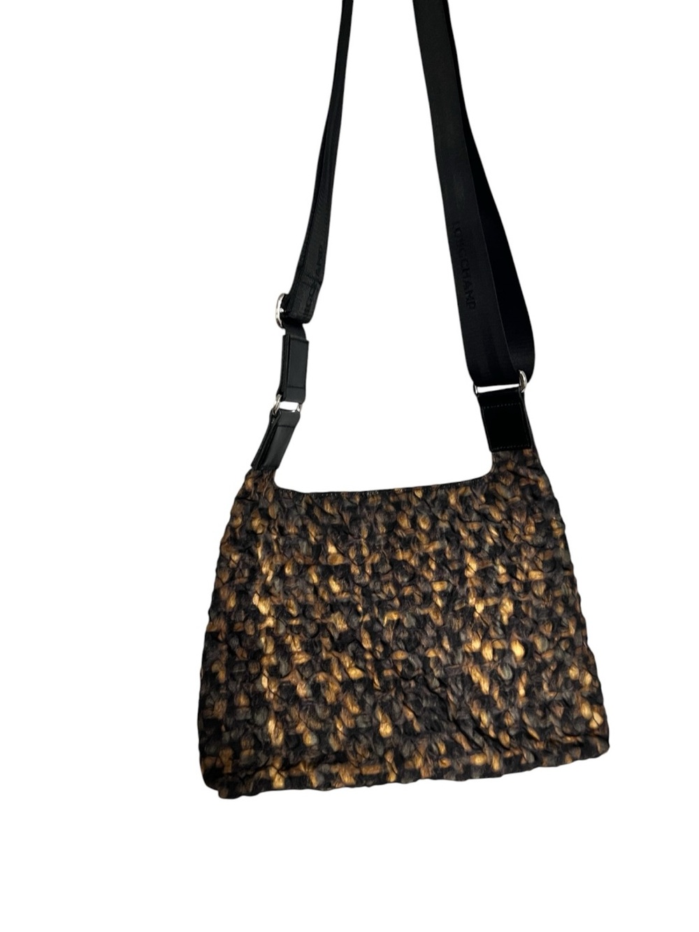 Longchamp Brown and Black Woven Crossbody with Leather Logo Patch - Picture 3 of 15